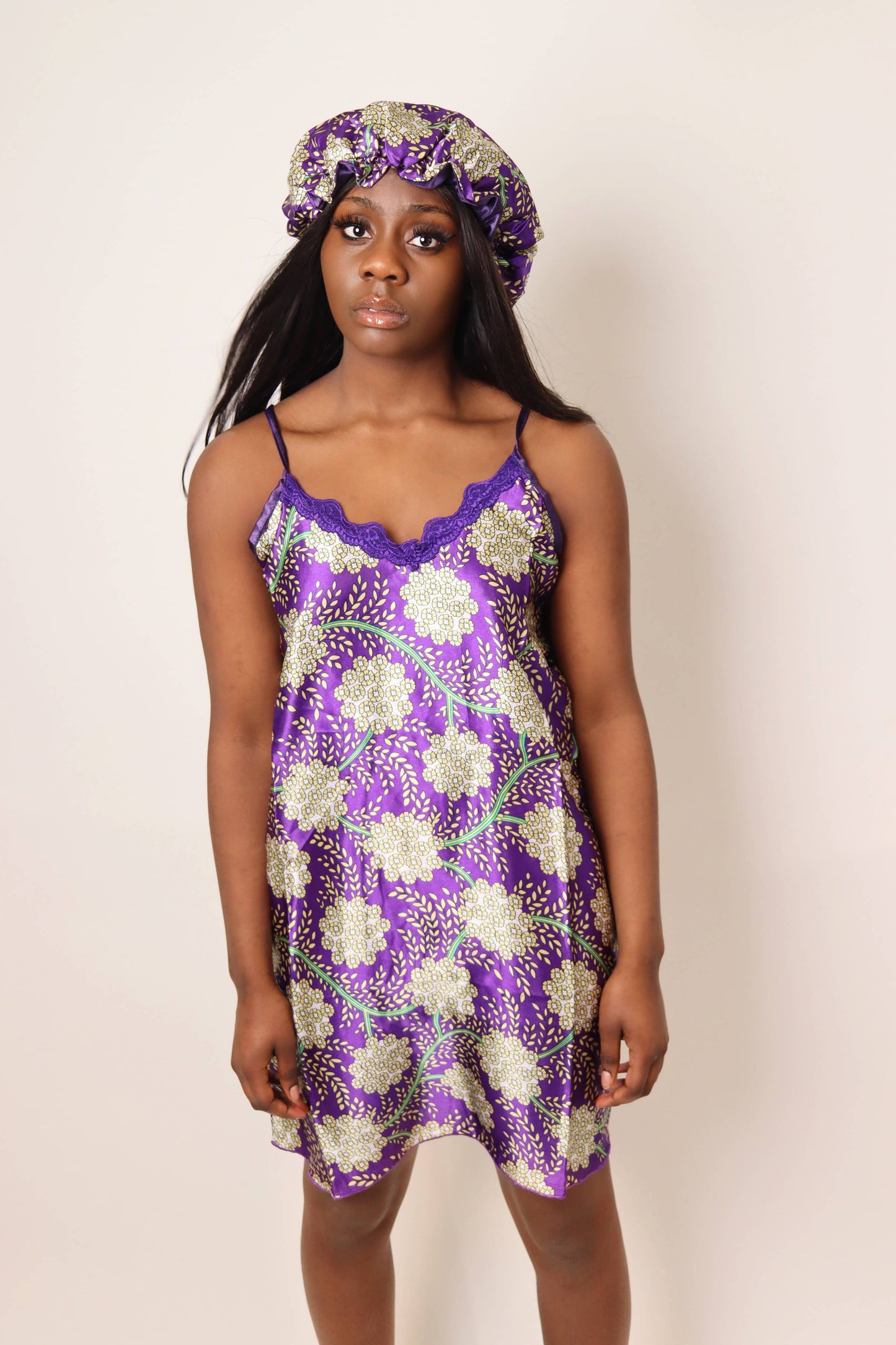 IRIS NIGHTDRESS WITH DRESSING GOWN and HAIR BONNET