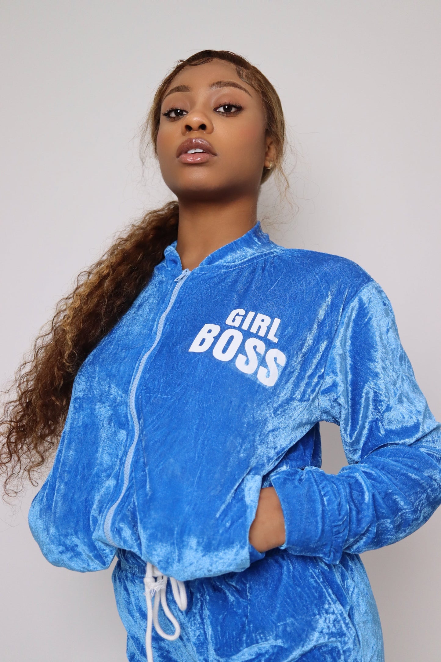 GIRL BOSS Shape Body Deep Sky Blue Velour Jacket