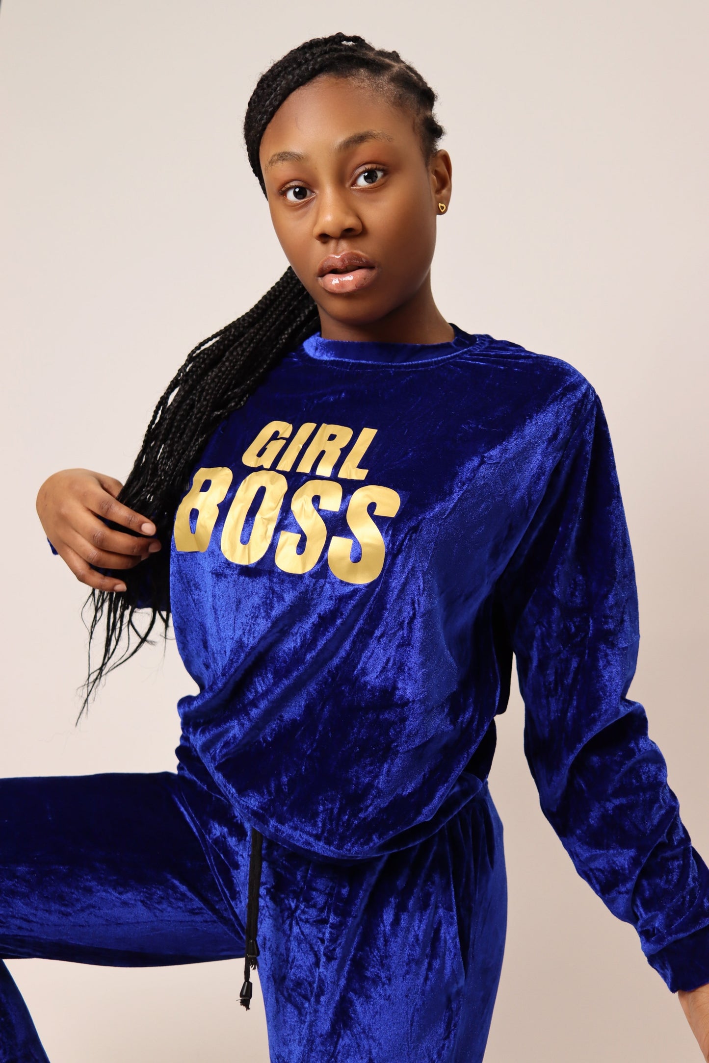 GIRL BOSS Shape Body Navy Velour Sweatshirt