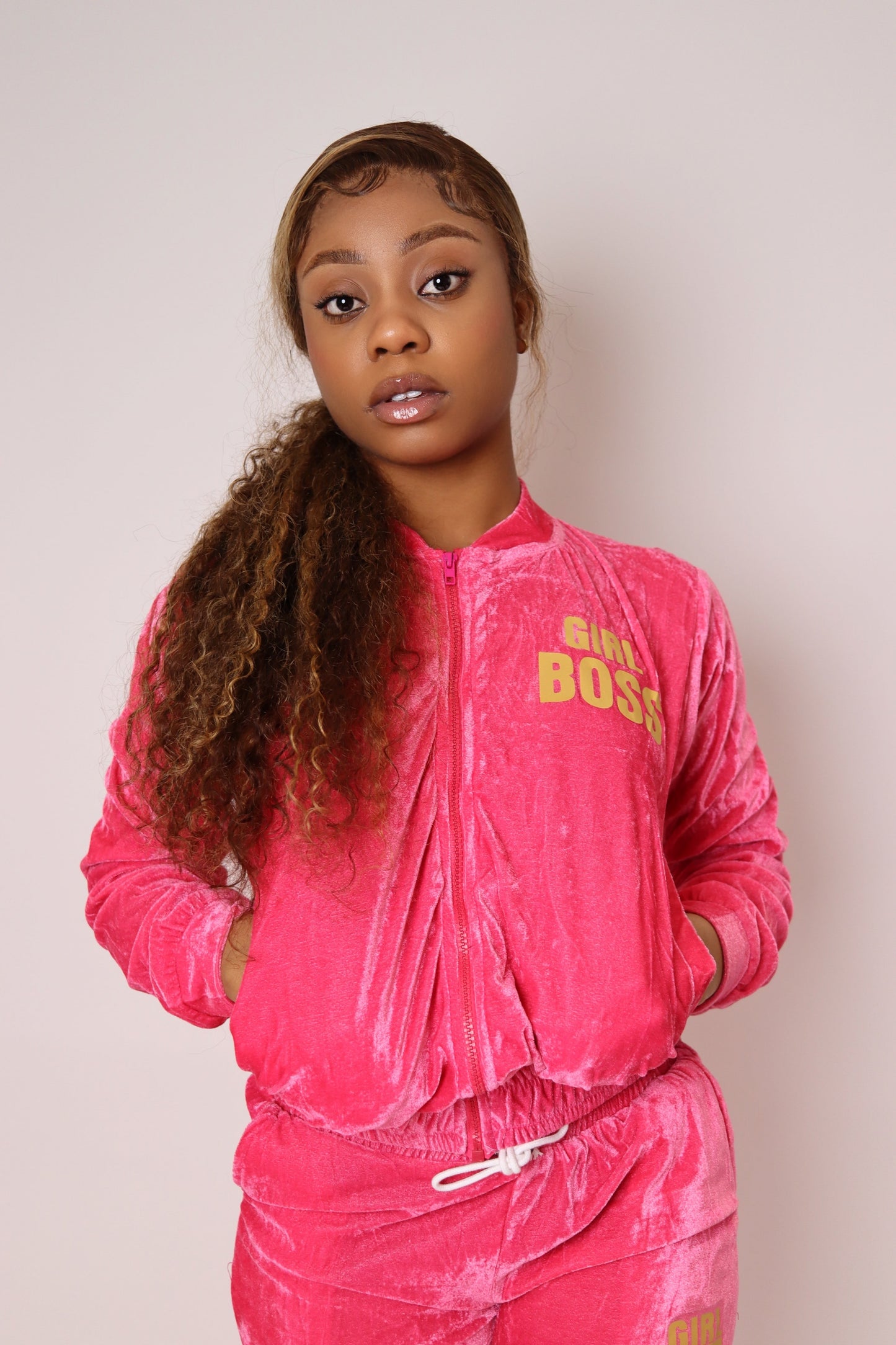 GIRL BOSS Shape Body Hot Pink Velour Jacket
