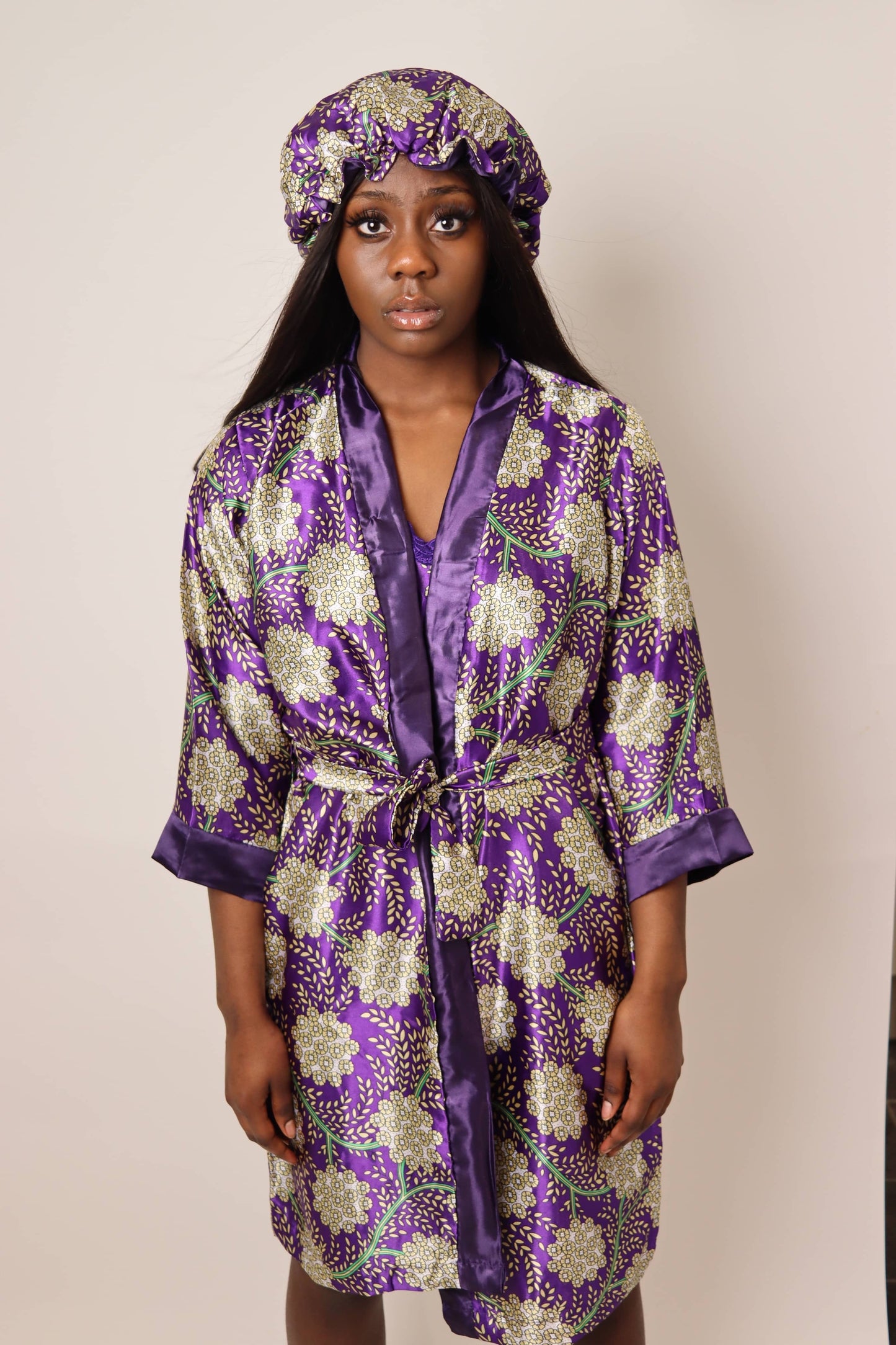 IRIS NIGHTDRESS WITH DRESSING GOWN and HAIR BONNET
