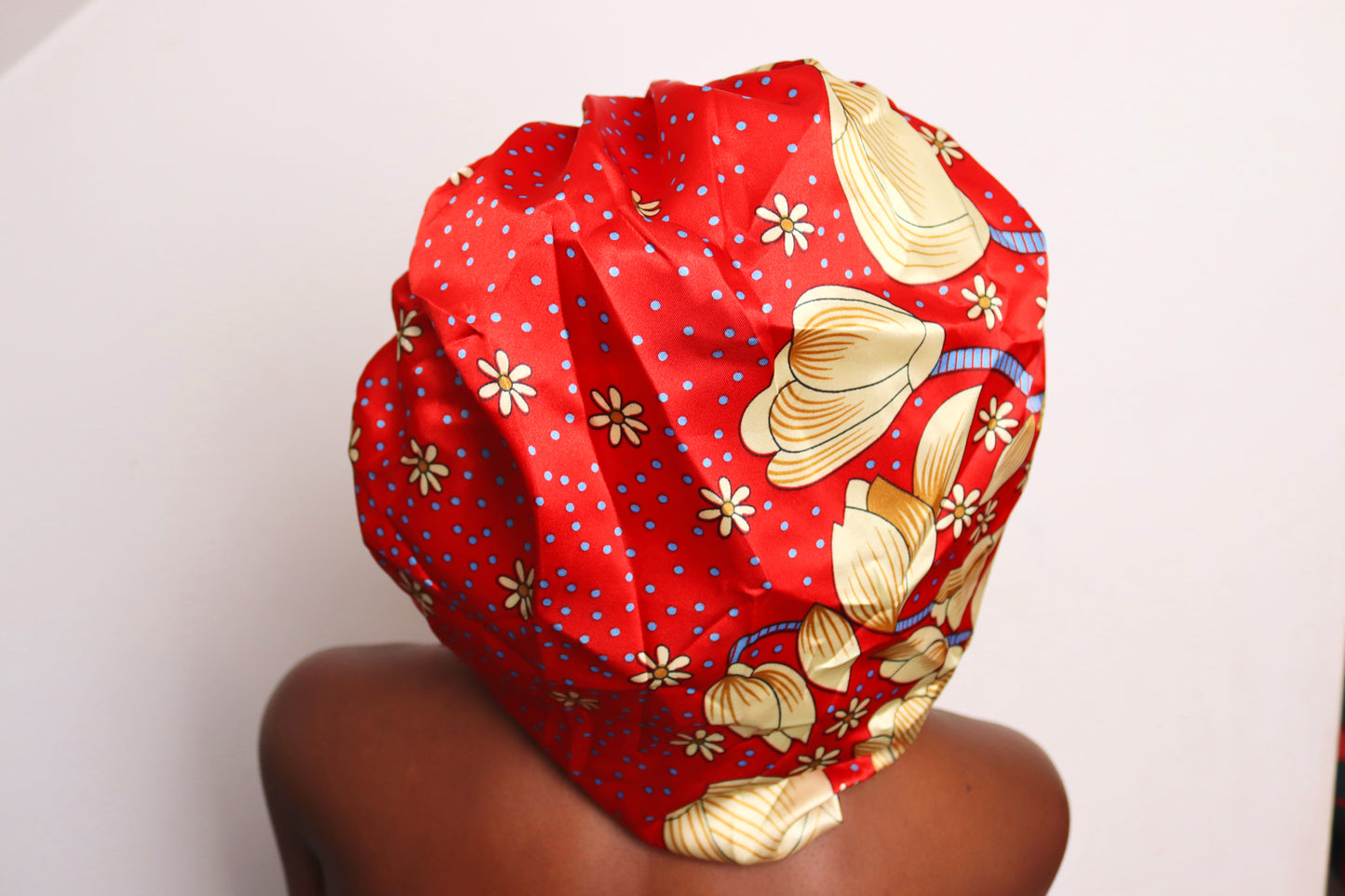 Flower Red Reversible Double Layer Satin Hair Bonnet