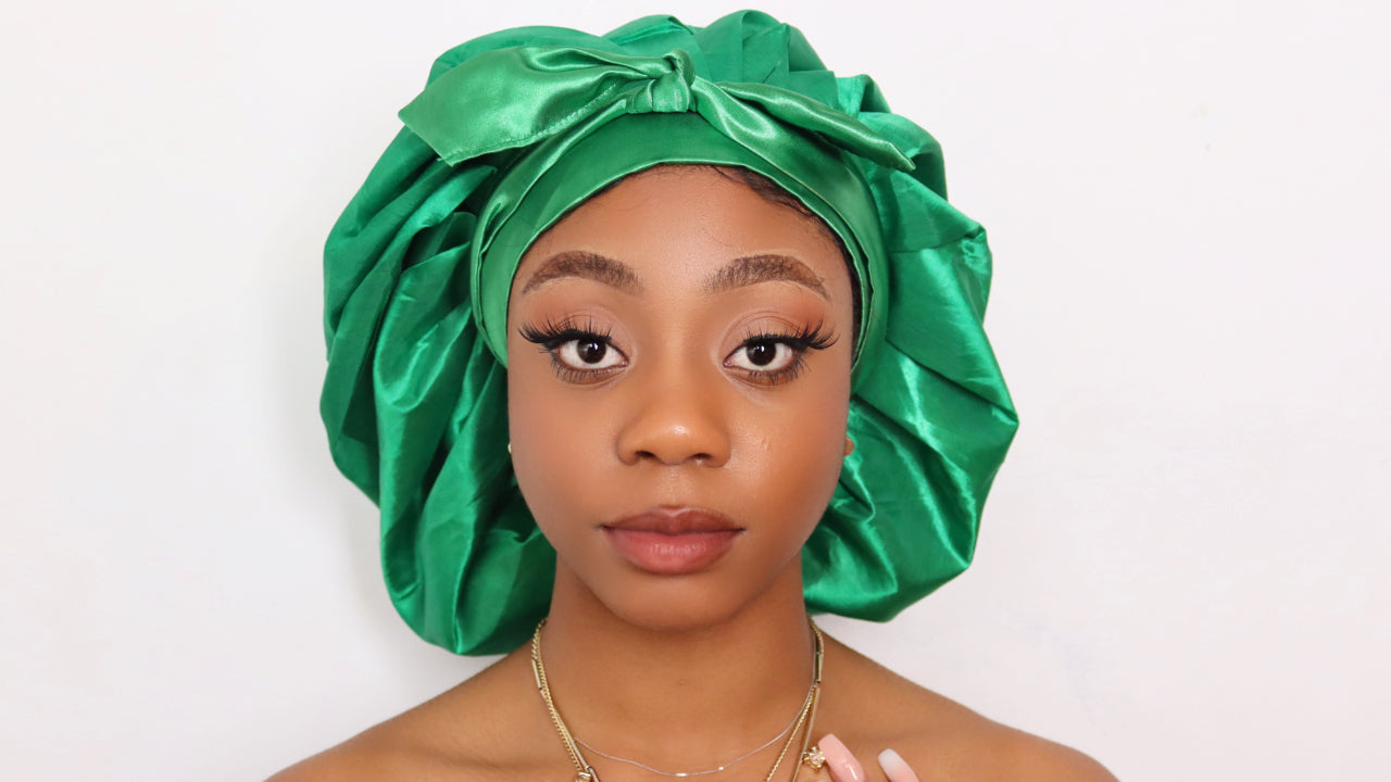 Green Reversible Double Layer Satin Hair Bonnet