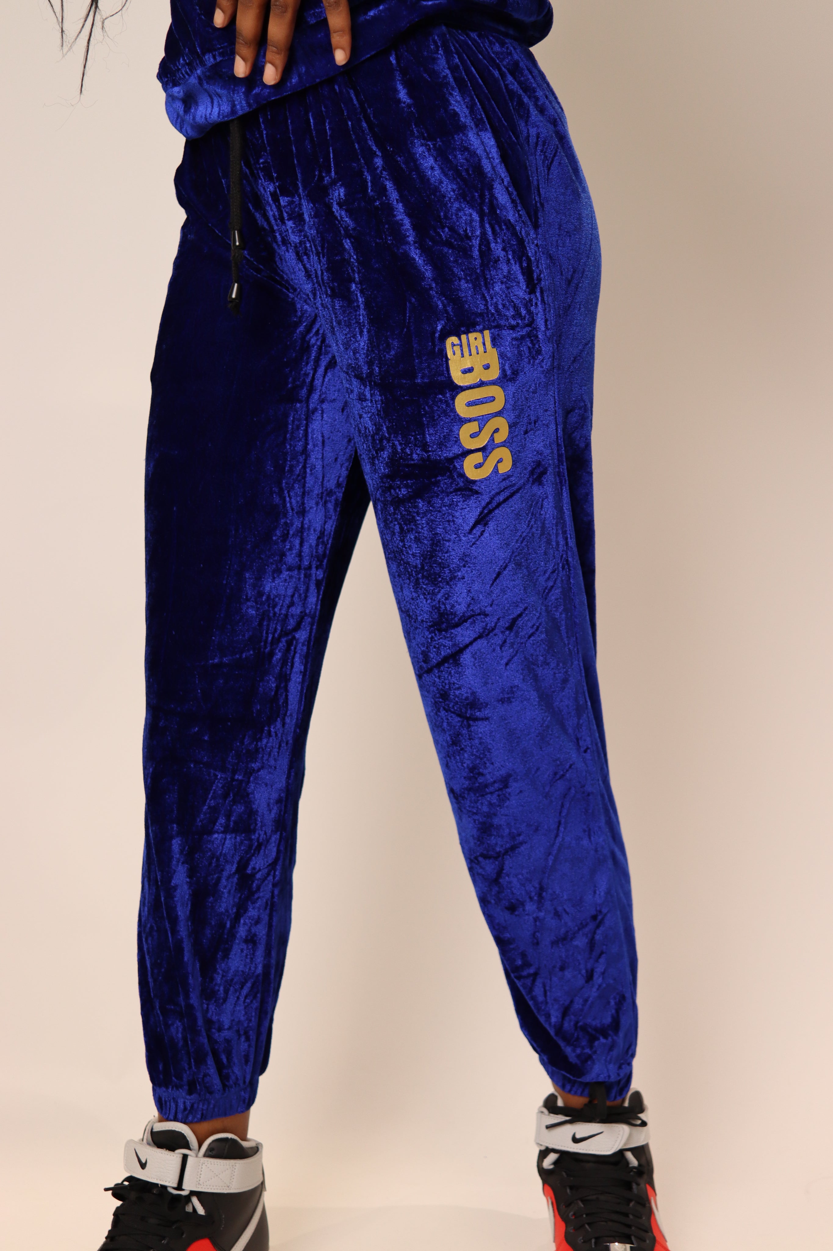 Velour Track Pants - Navy – Style Me Luxe