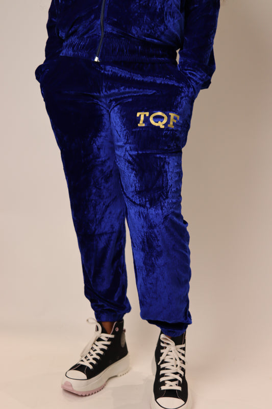 TQF Shape Body Blue Velour Track Pants